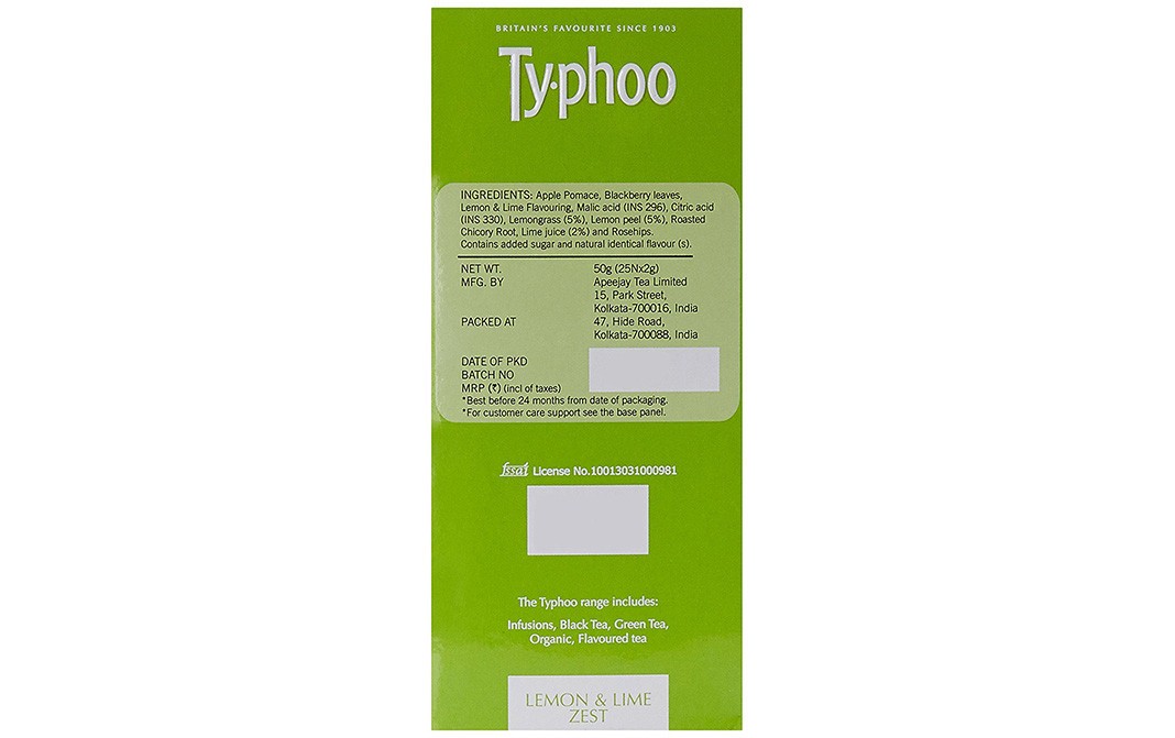 Typhoo Lemon & Lime Zest Luxurious fruit Infusion   Box  25 pcs
